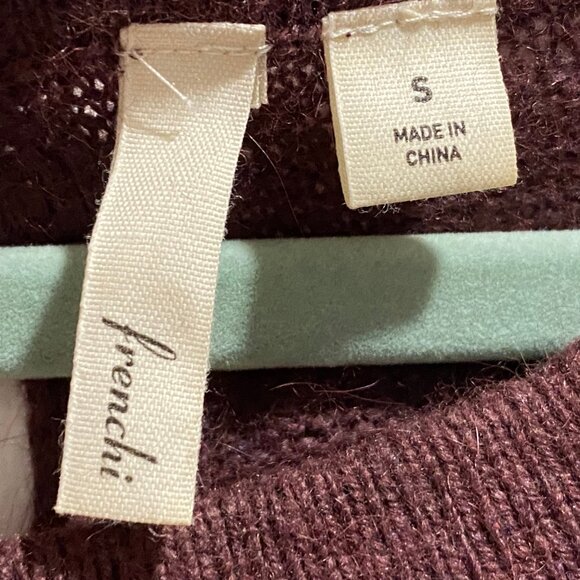 (3) Women Frenchi Burgundy Angora Wool Viscose Cut Out Long Boho Sweater Tunic S - Picture 5 of 7